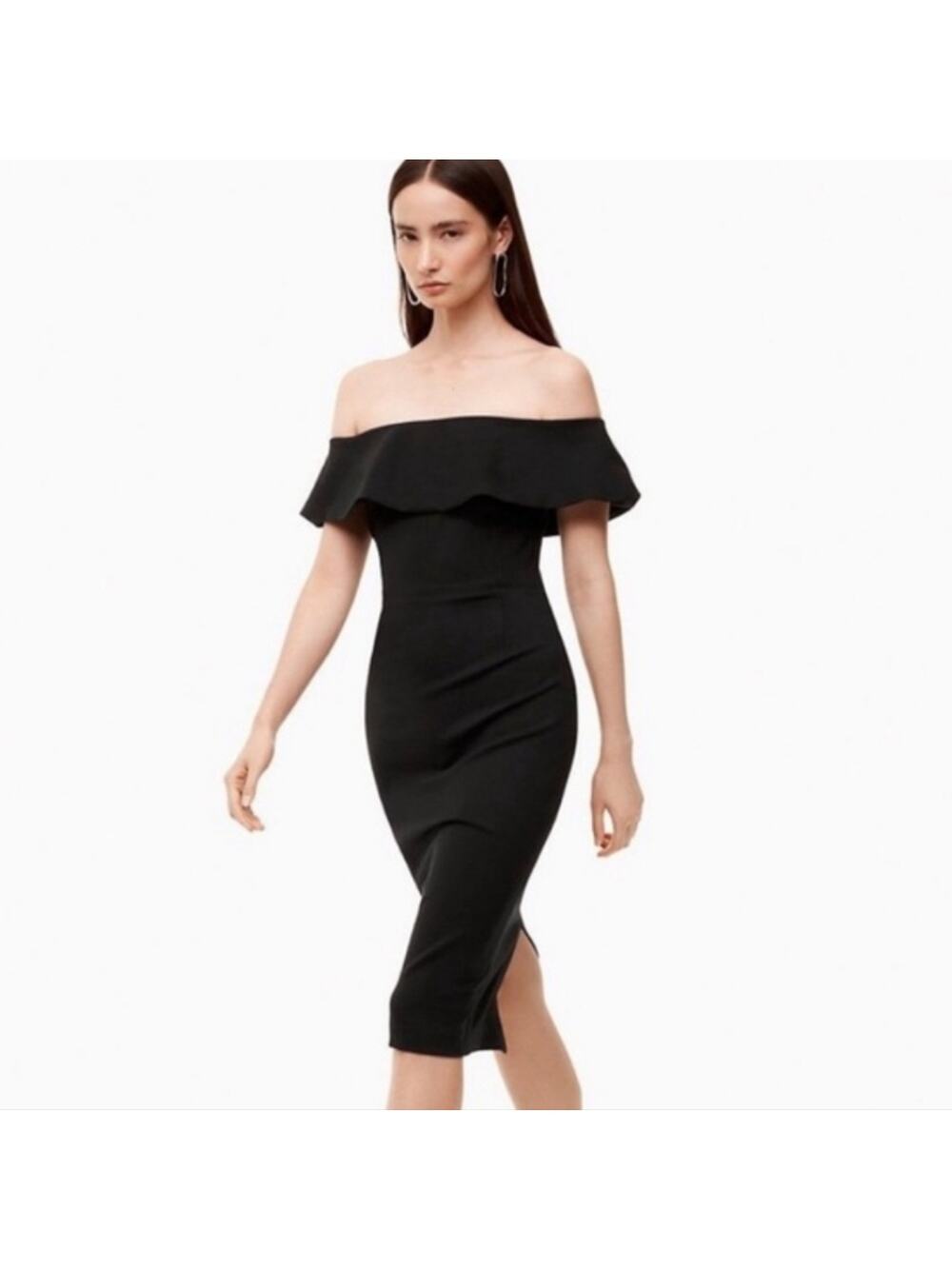 Aritzia Babaton Off the Shoulder Black Sheath Midi Dress Size 8 Ponte Knit LBD